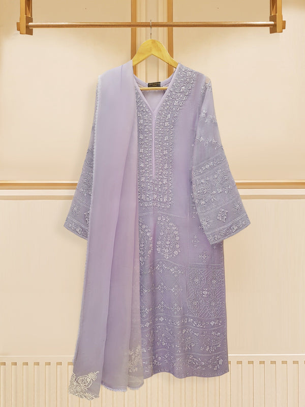 3 Piece - Pure Cotton Net Embroidered Suit S109015