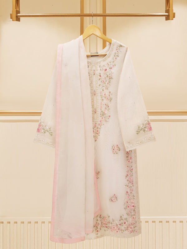 3 Piece - Pure Cotton Net Embroidered Suit S109169