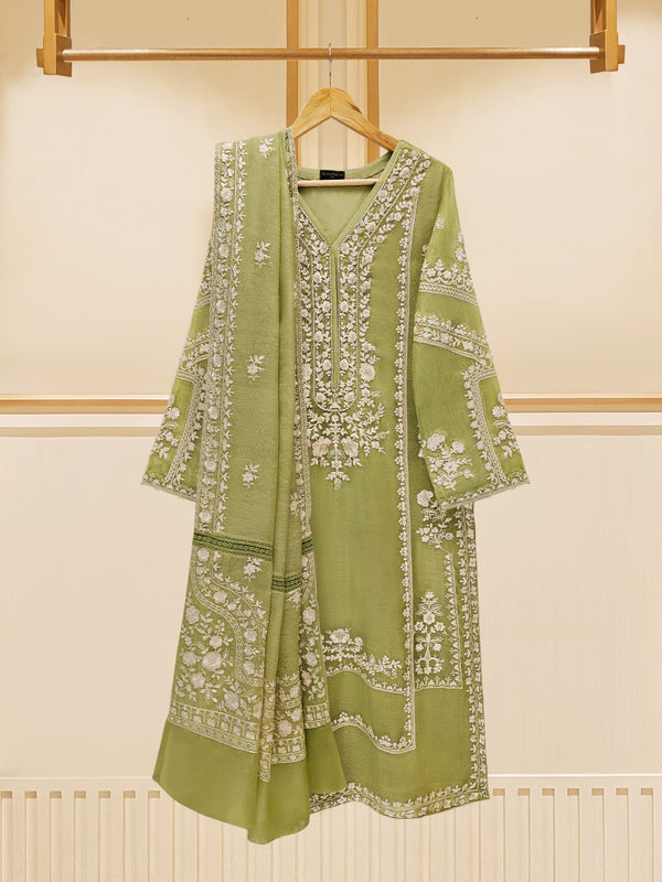 3 Piece - Pure Cotton Net Embroidered Suit S109368