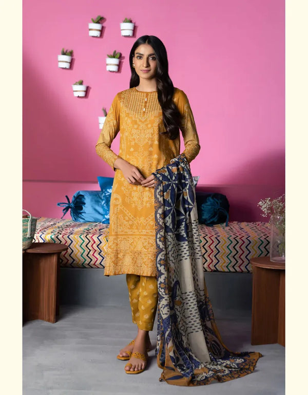 Sapphire -  2 Piece - Mustard  Printed Lawn Shirt with dupatta