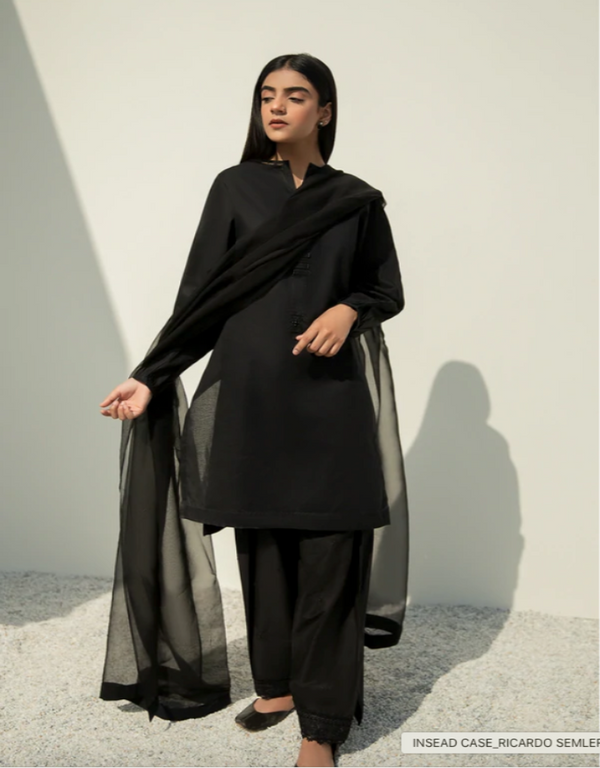 Baroque - Black Plain Dyed Finished Chiffon Dupatta