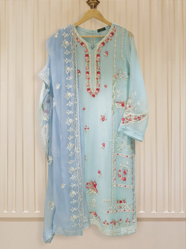 TWO PIECE 100% PURE CHIFFON HEAVILY EMBROIDERED S105238