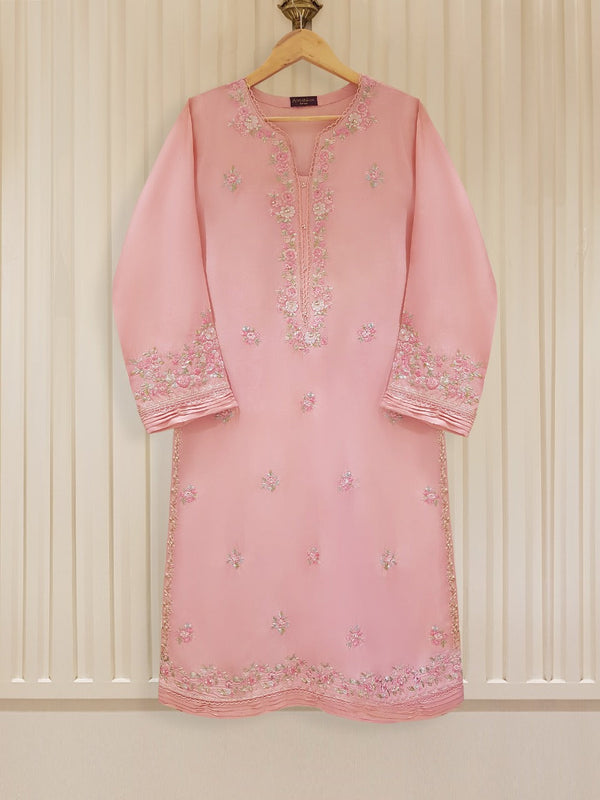 Agha Noor:: PURE SILK NET EMBROIDERED SHIRT S105809