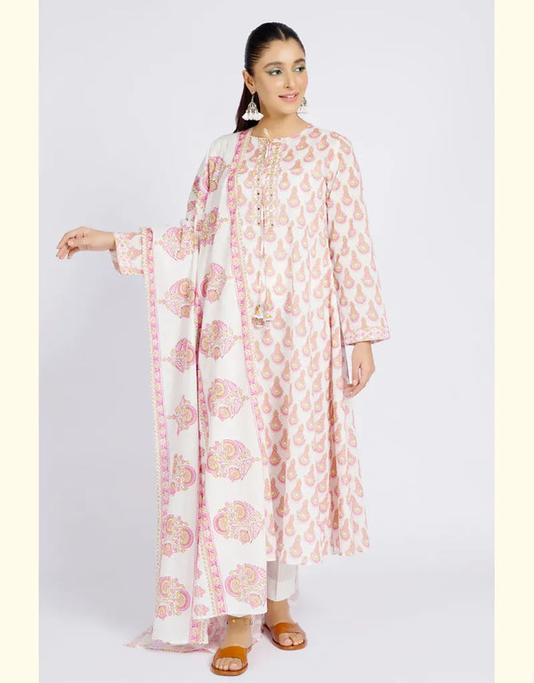 Kayseria -    2Pc Lawn Printed & Embellished Upper Half Yoke Flared Shirt With Printed Dupatta